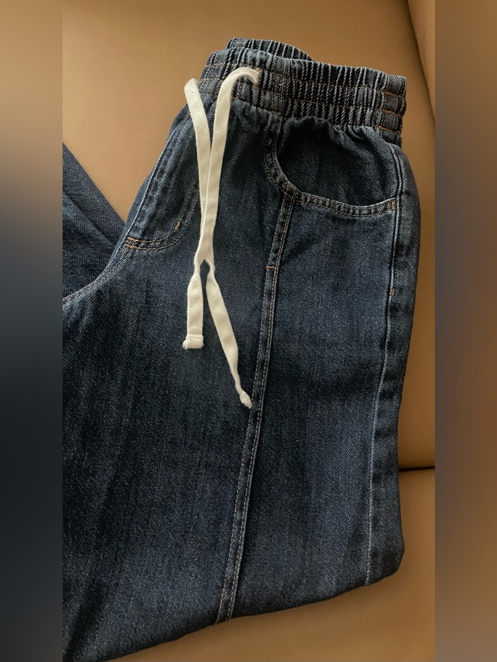 Wide Leg Drawstring Jeans - Blue - Picture 3 of 7